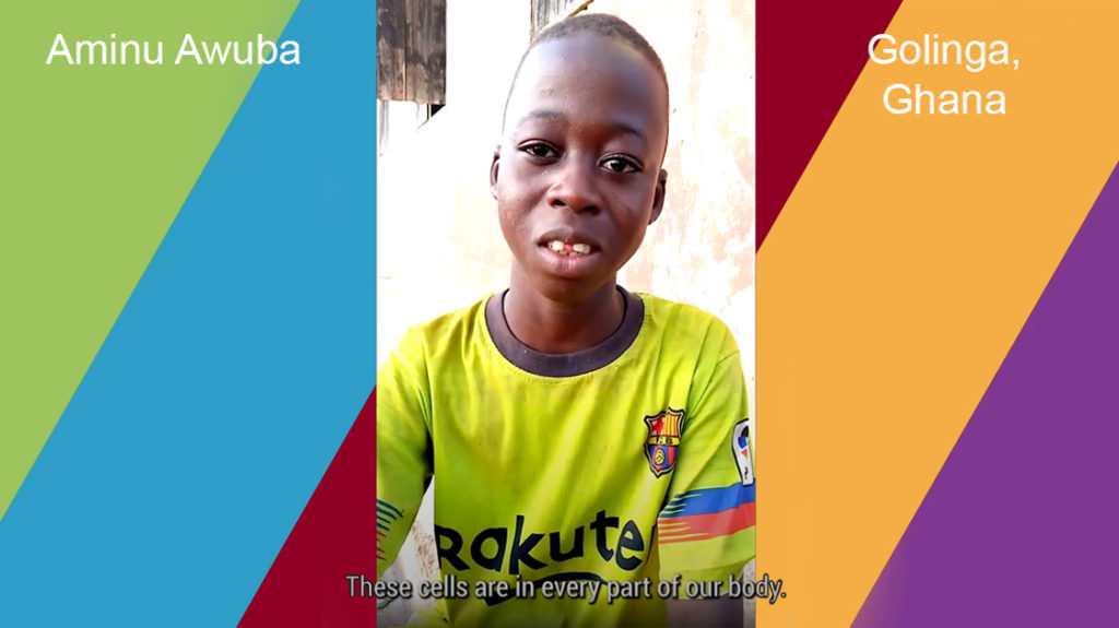 In this video, Aminu Awuba, a young schoolboy from the Golinga community in the Northern Region of Ghana, describes how our Movement of Life project has taught him about the importance of vitamins for keeping the body’s cells healthy and fighting diseases.